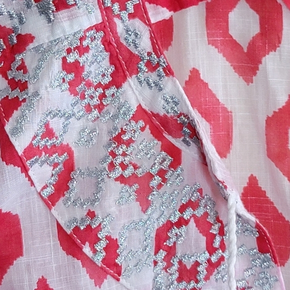 NWT Joules | Red & White Ikat Print Tank Top with Silver Embroidery Size 4 - Picture 5 of 7